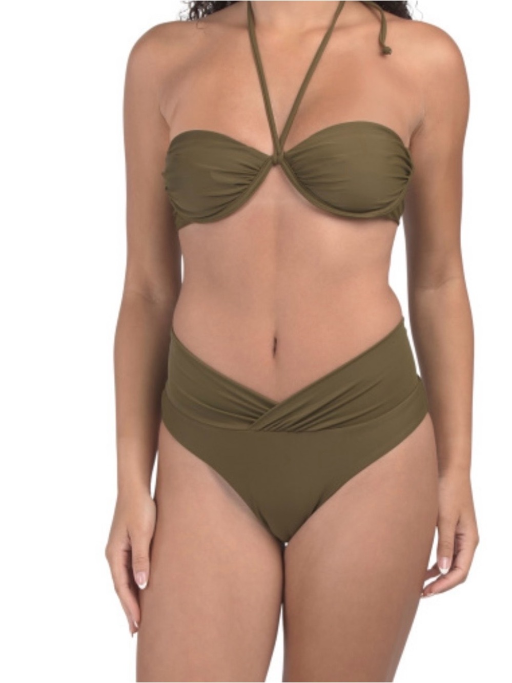 Caroline Constas Olive Bandeau Bikini Set